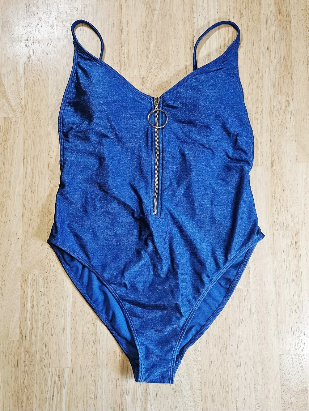 Metallic Blue Front Zip Swimsuit